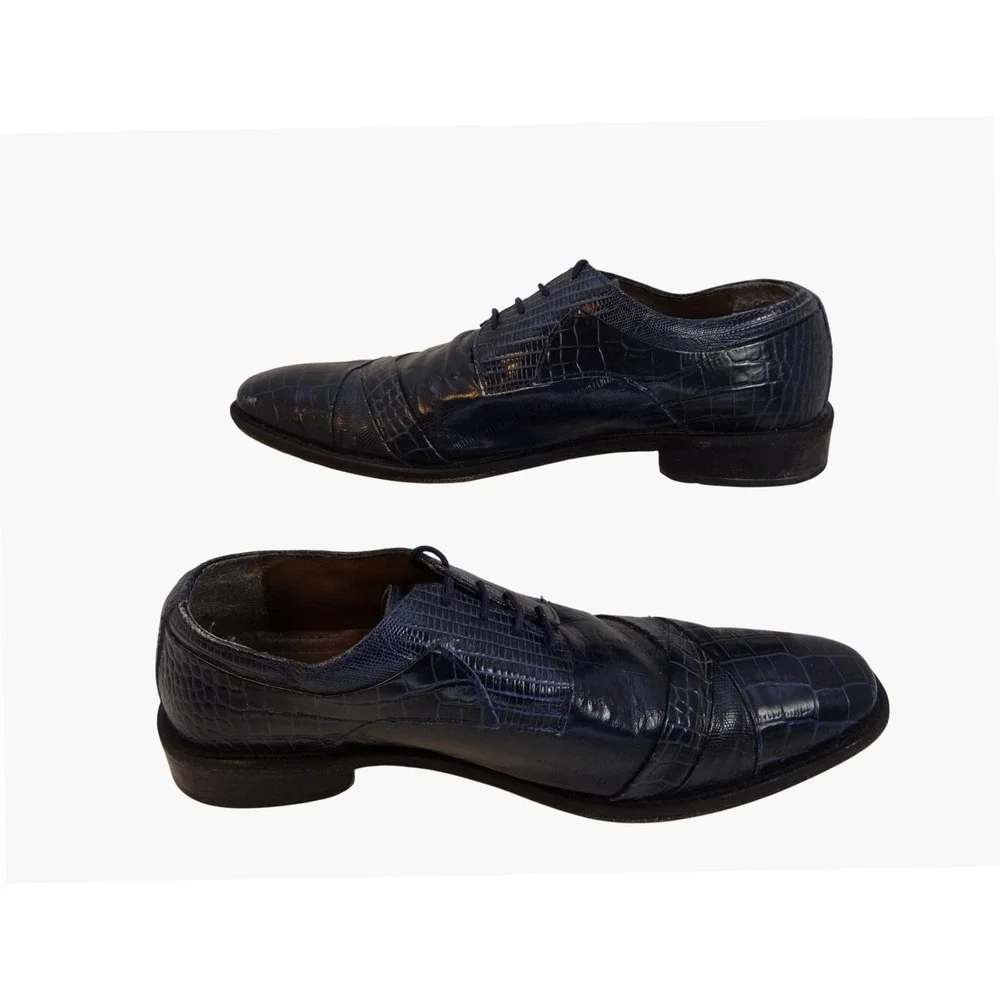 Midnight Blue‎ Crocodile Embossed Leather Oxford Dress Shoes Mens Size 10 W
